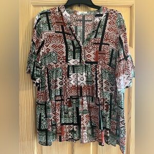 Easel Los‎ Angeles Boho Indie CottageCore  Brown and Green Blouse Size Medium